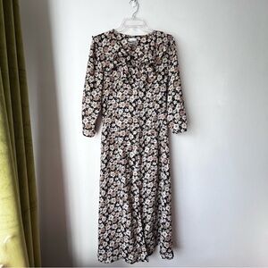 Vintage 90s Jackpot Black Brown Floral Maxi Dress L